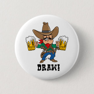 Cowboy Holding Beer Mugs Pinback Button