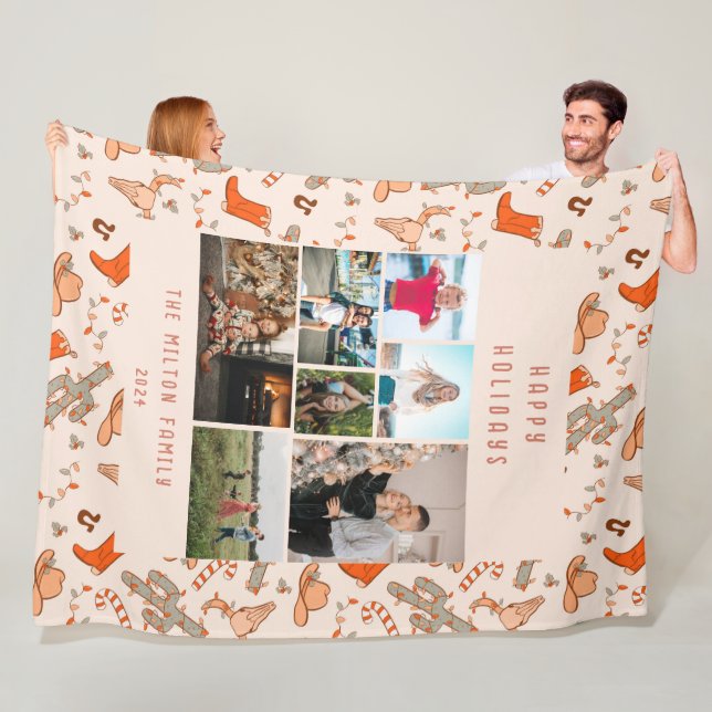 Cowboy Holiday Multiple Photos Fleece Blanket (In Situ)