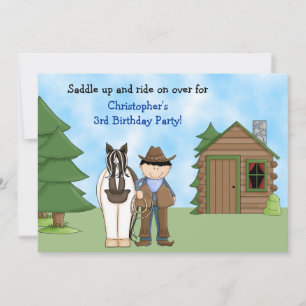 Cowboy, Horse and Cabin Birthday Invitation