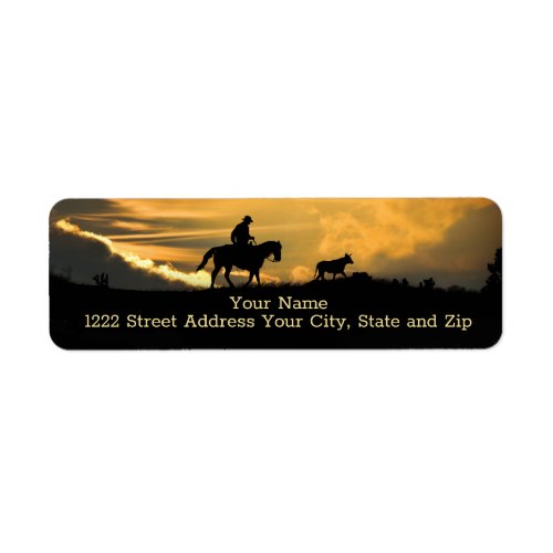 Cowboy Horse and Steer Country Western Return Label