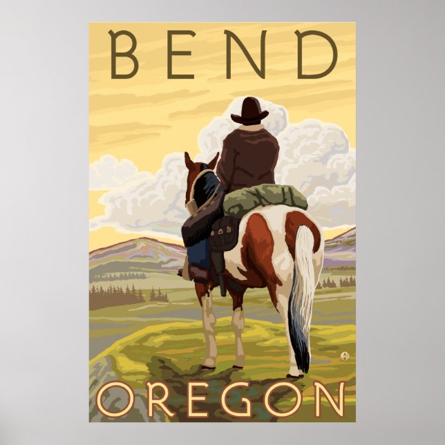 Cowboy & Horse - Bend, Oregon Poster (Front)
