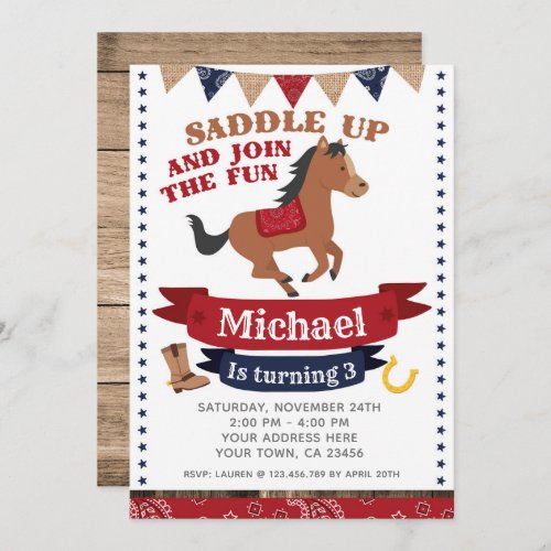 Cowboy Horse Birthday Invitation