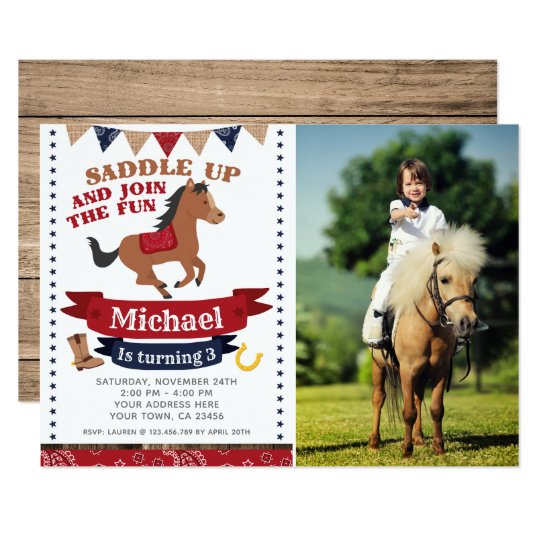 Cowboy Horse Birthday Invitation With Photo Zazzle Com Cowboy Horse Birthday Invitation With Photo Zazzle Com