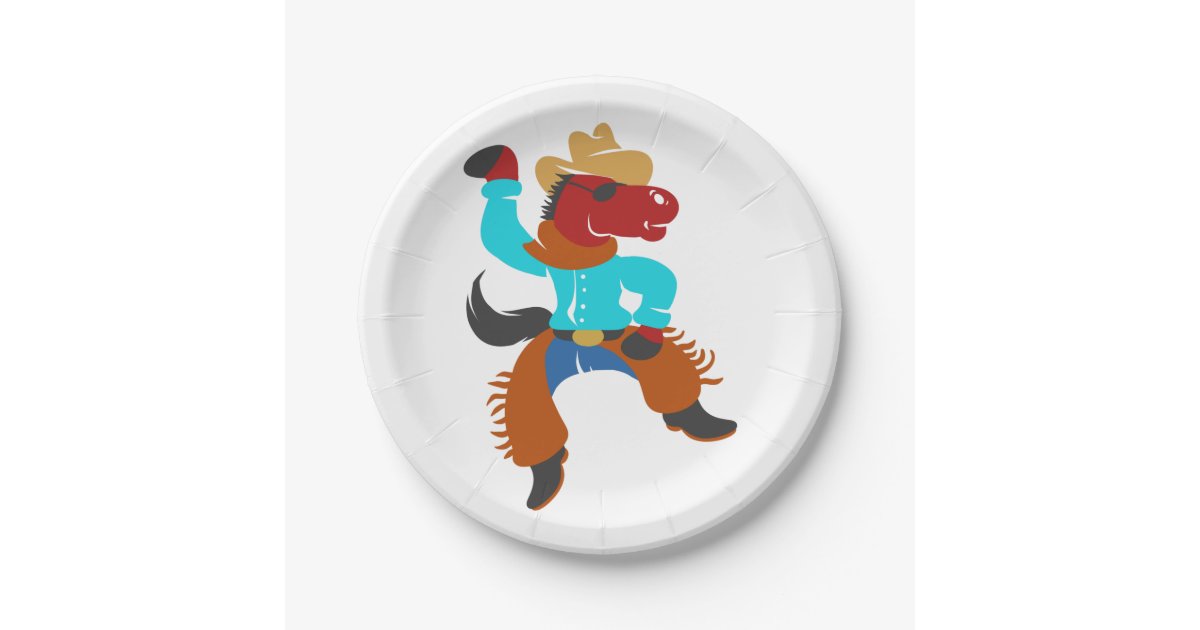 Cowboy Horse Dancing Cartoon Paper Plates | Zazzle