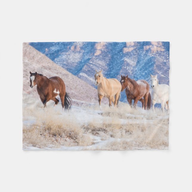 Cowboy Horse Drive on Hideout Ranch Fleece Blanket (Front (Horizontal))