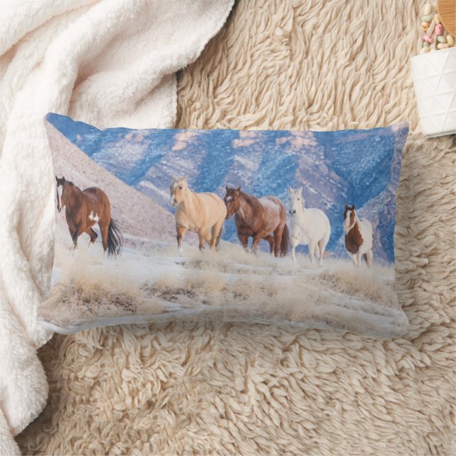 Cowboy Horse Drive on Hideout Ranch Lumbar Pillow (Blanket)