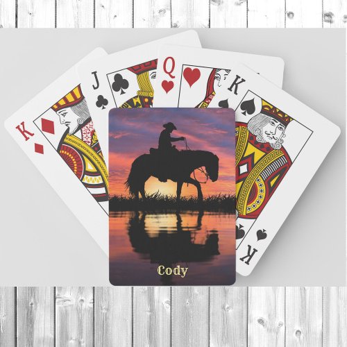 Cowboy Horse in a Texas Sunset Personalize Name  Poker Cards