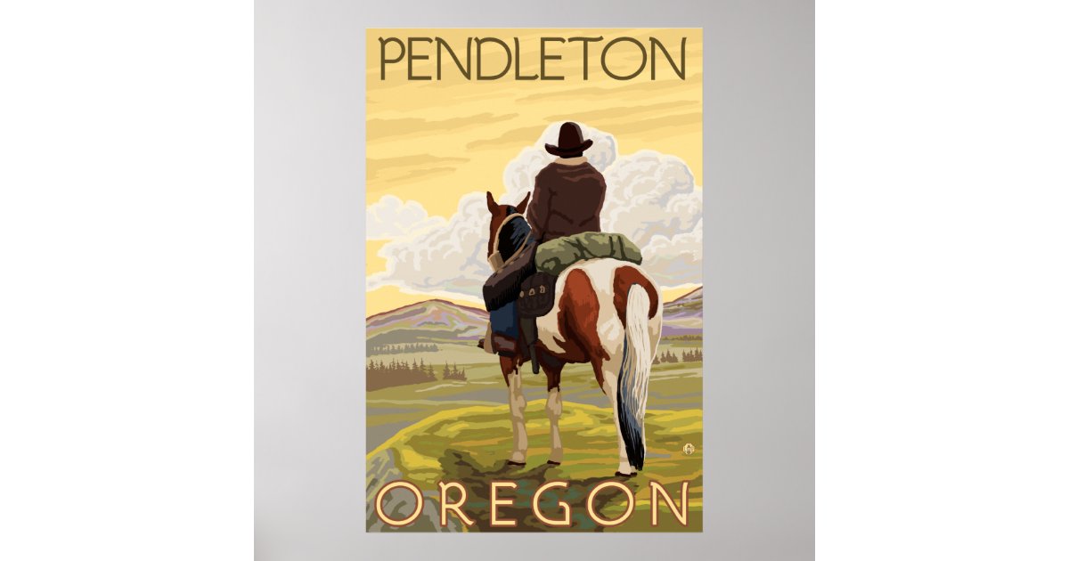 Cowboy & Horse Pendleton, Oregon Poster