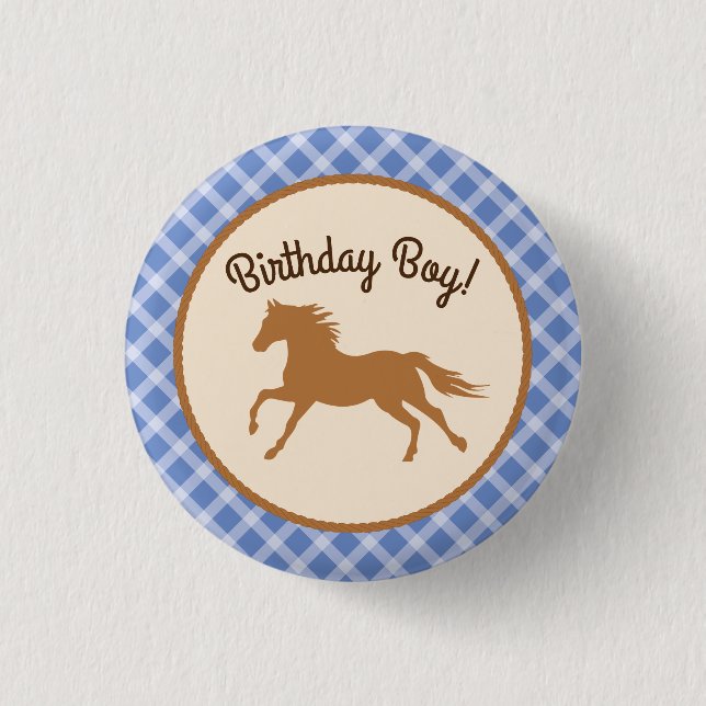 Cowboy Horse Pony Cute 1st Birthday Party Theme Button (Front)