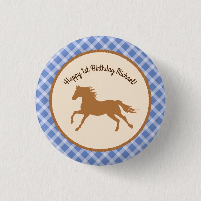 Cowboy Horse Pony Cute 1st Birthday Party Theme Button (Front)