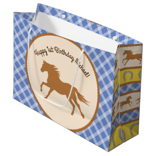 Cowboy Horse Pony Cute 1st Birthday Party Theme Large Gift Bag