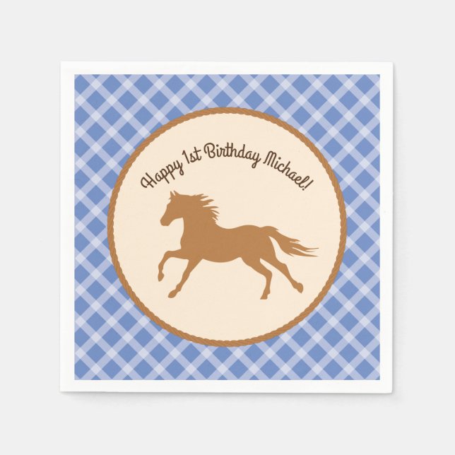 Cowboy Horse Pony Cute 1st Birthday Party Theme Napkins (Front)