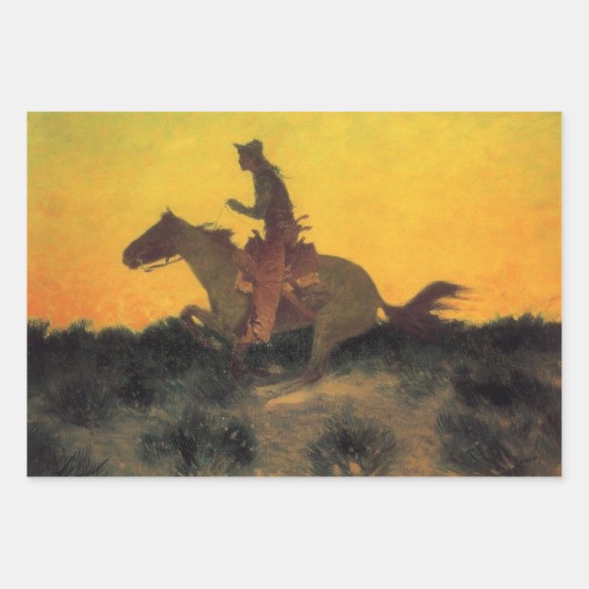 Cowboy Horse Rider Against the Sunset Wrapping Paper Sheets (Front)