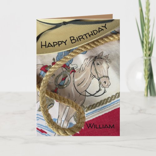  Cowboy horse saddle hat rope sheriff birthday Card