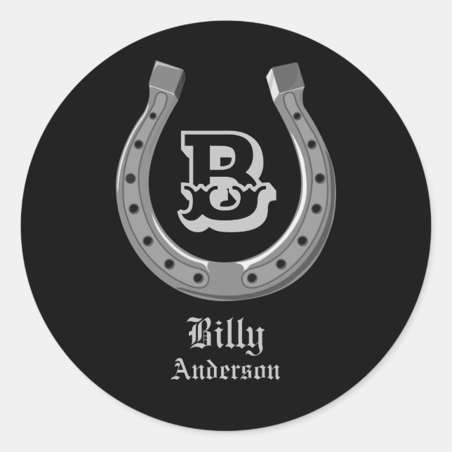 Cowboy Horse Shoe Personalized Monogram Classic Round Sticker (Front)