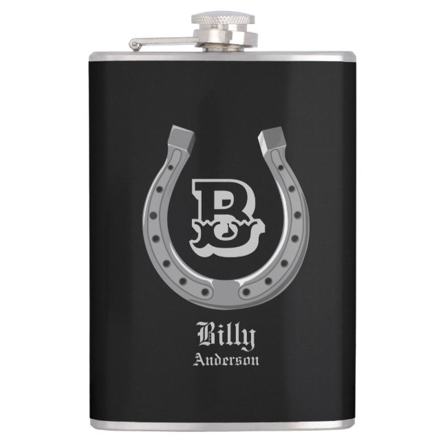 Cowboy Horse Shoe Personalized Monogram Flask (Front)