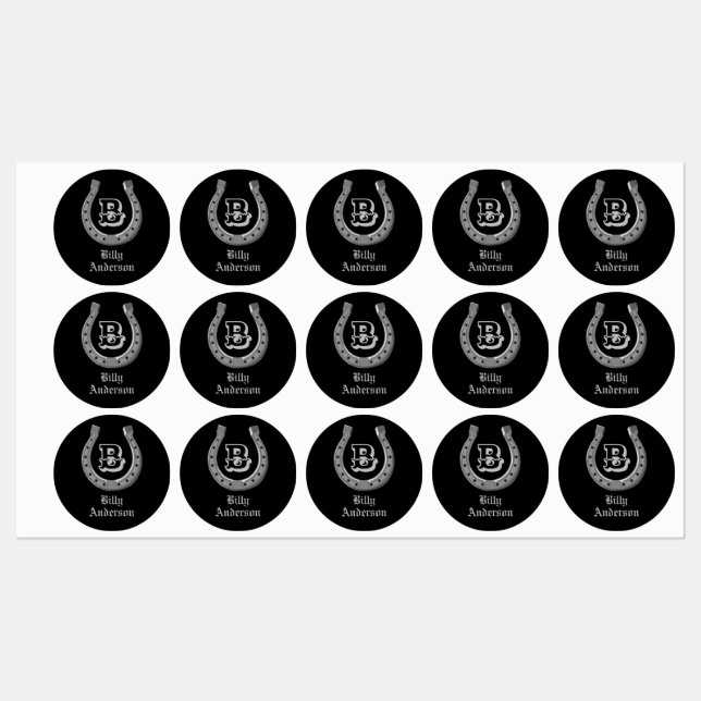 Cowboy Horse Shoe Personalized Monogram Labels (Sheet)