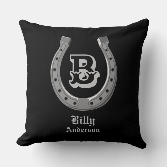 Cowboy Horse Shoe Personalized Monogram Throw Pillow (Front)