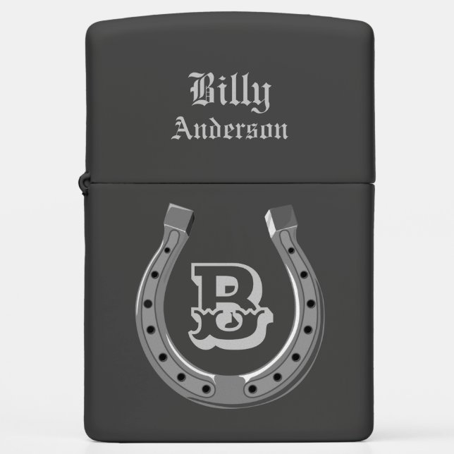 Cowboy Horse Shoe Personalized Monogram Zippo Lighter (Front)