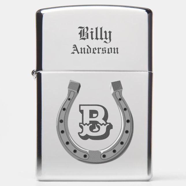 Cowboy Horse Shoe Personalized Monogram Zippo Lighter (Front)