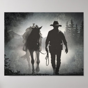Cowboy Horse Silhouette Decoupage Print