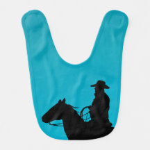 Cowboy & Horse Silhouette on Turquoise