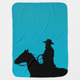 Cowboy & Horse Silhouette on Turquoise Baby Blanket