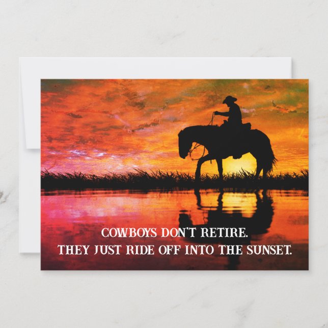 Cowboy, Horse & Sunset Retirement  Invitation (Front)