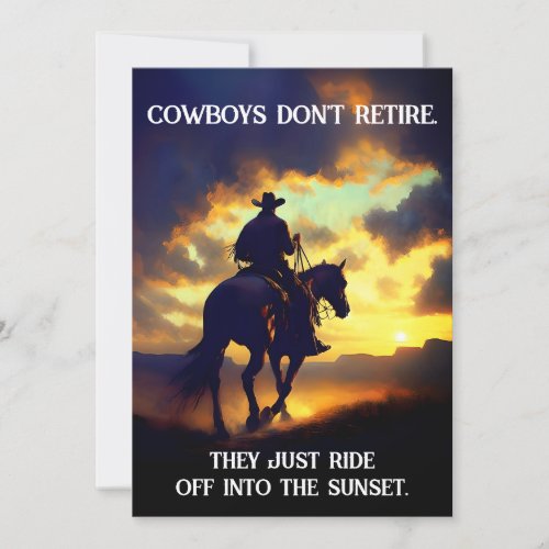 Cowboy Horse  Sunset Retirement  Invitation