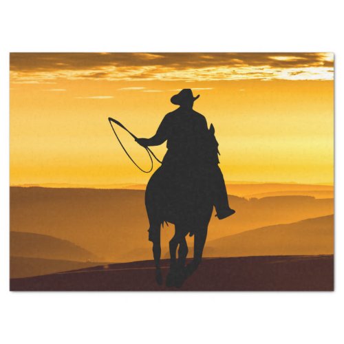 Cowboy Horse Sunset Silhouette Tissue Paper