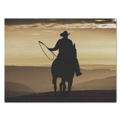 Cowboy Horse Sunset Silhouette Tissue Paper