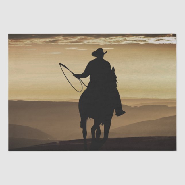 Cowboy Horse Sunset Silhouette Tissue Paper (Front)