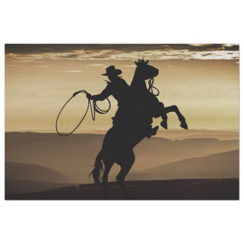 Cowboy Horse Sunset Silhouette Tissue Paper