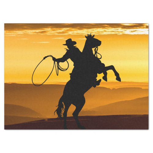 Cowboy Horse Sunset Silhouette Tissue Paper