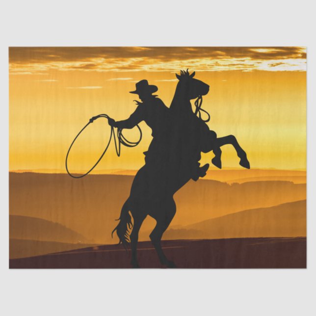 Cowboy Horse Sunset Silhouette Tissue Paper (Front)