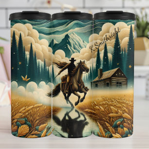 Cowboy Horseback Ride Mountain Cabin Thermal Tumbler
