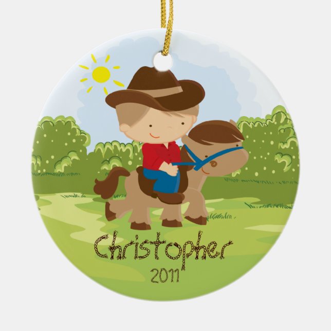 Cowboy Horseback Rider Boy Christmas Ornament (Front)