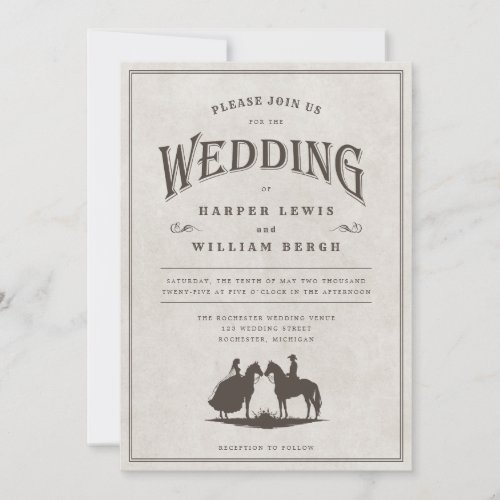 Cowboy horseback wedding Invitation