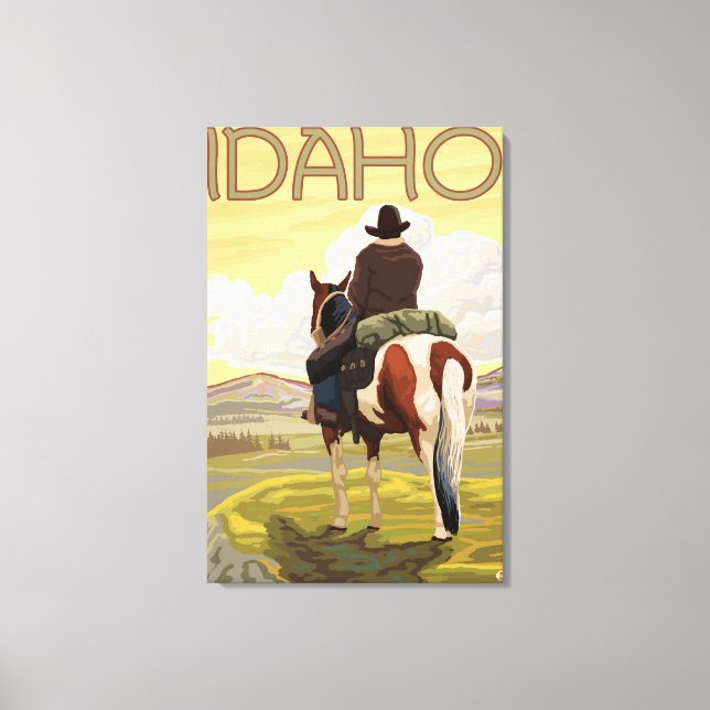 Cowboy & HorseIdahoVintage Travel Poster Canvas Print (Front)