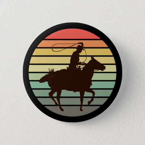 Cowboy Horseman Retro Sunset Ride Button