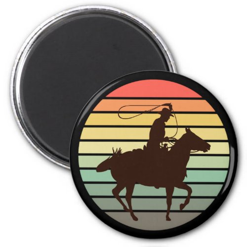 Cowboy Horseman Retro Sunset Ride Magnet