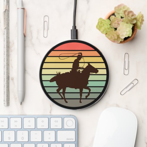 Cowboy Horseman Retro Sunset Ride Wireless Charger