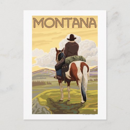 Cowboy  HorseMontanaVintage Travel Poster Postcard