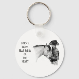 Cowboy: Horses: Hoof Prints: Pencil Drawing Keychain