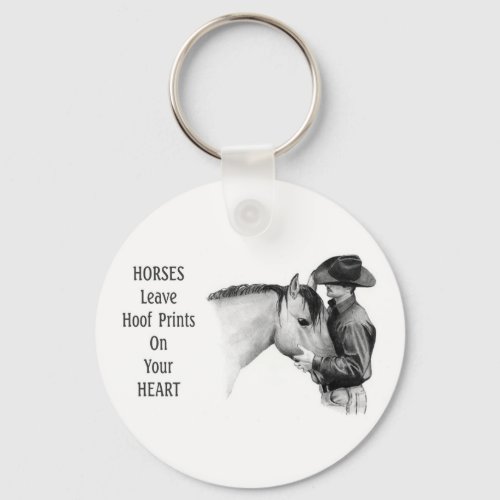 Cowboy Horses Hoof Prints Pencil Drawing Keychain