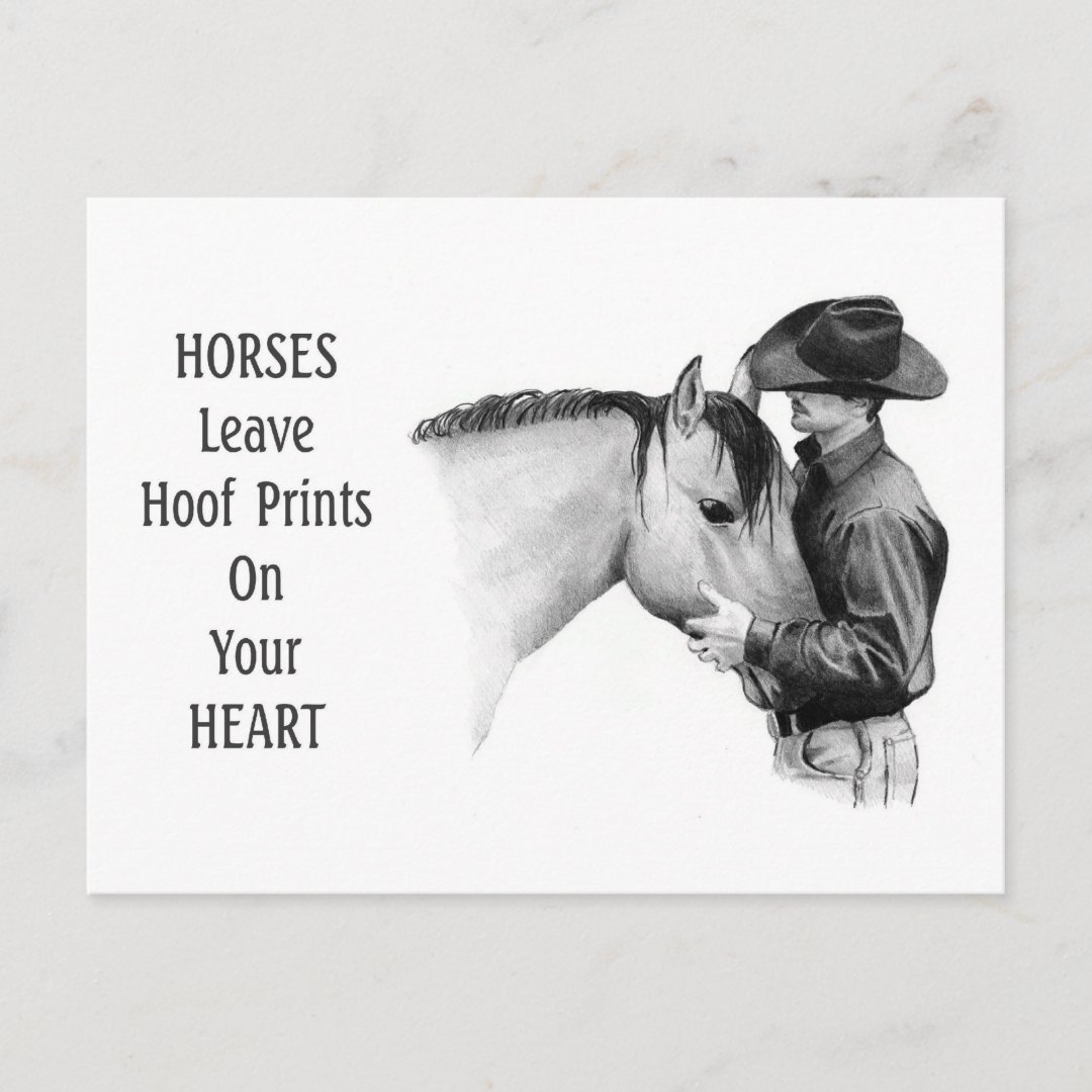 Cowboy Horses Hoof Prints Pencil Drawing Postcard Zazzle