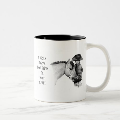 Cowboy Horses Hoof Prints Pencil Drawing Two_Tone Coffee Mug
