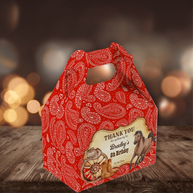 Cowboy horses red paisley western party gift favor boxes (Creator Uploaded)