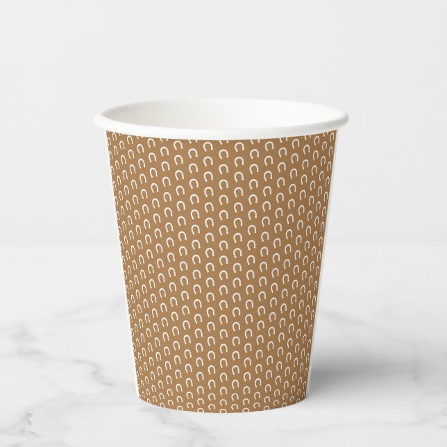 Cowboy Horseshoe Brown Pattern Baby Shower Party Paper Cups (Front)