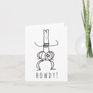Cowboy Howdy Cartoon Drawing Doodle Folded Note Card